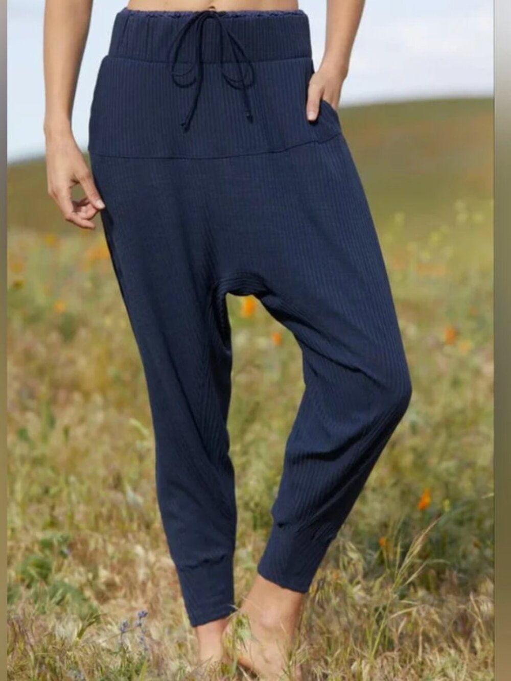Free People FP Movement Can't Handle This Pants M Navy Ribbed Harem Joggers